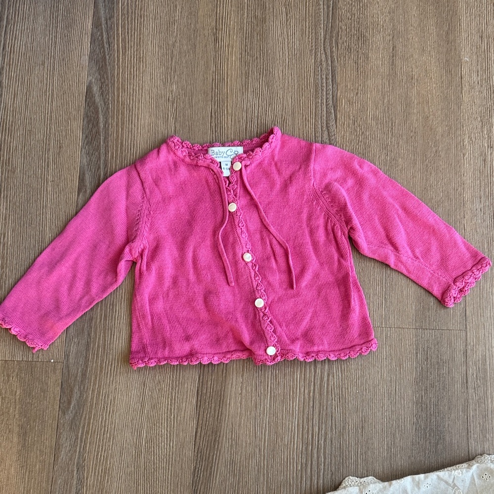 Baby CZ baby girl magenta pink cotton knit ruffle cardigan size 6-12m - Picture 2 of 5
